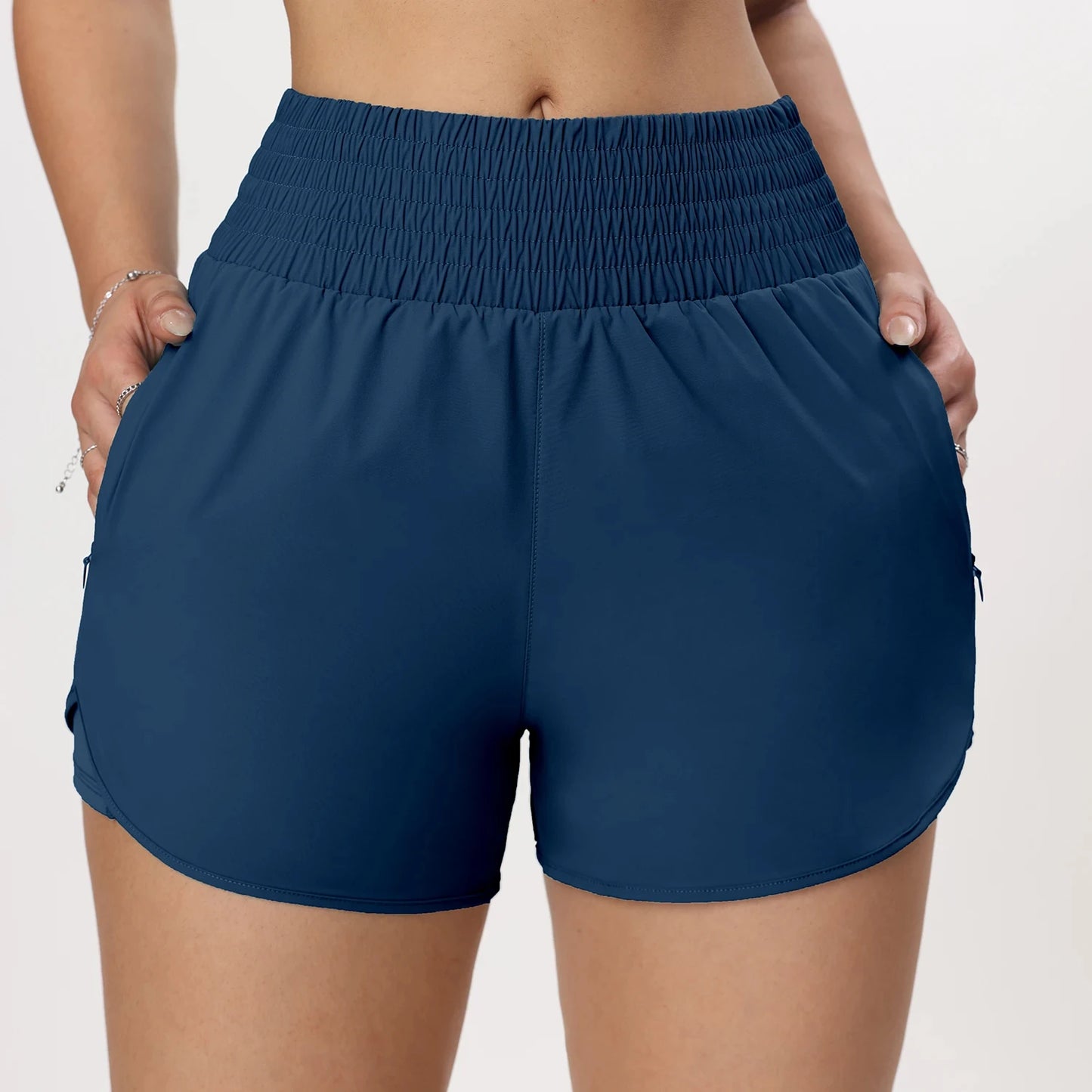 CHRLEISURE Women's Running Shorts with Zipper Pockets Quick-Dry Gym Shorts with Liner Elastic Waist Band Athletic Shorts