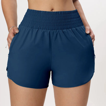 CHRLEISURE Women's Running Shorts with Zipper Pockets Quick-Dry Gym Shorts with Liner Elastic Waist Band Athletic Shorts