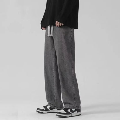 2023New Streetwear Loose Jeans Men Korean Style Fashion Loose Straight Wide Leg Pants Men's Brand Clothing Black Light Blue