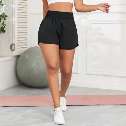 CHRLEISURE Women's Running Shorts with Zipper Pockets Quick-Dry Gym Shorts with Liner Elastic Waist Band Athletic Shorts