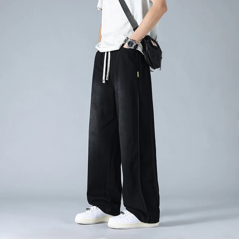 Spring autumn men outer pants Loose straight Autumn vintage jeans  American retro loose casual straight-leg wide-leg long pants