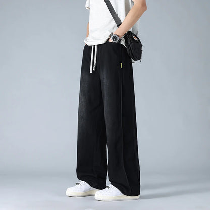 Spring autumn men outer pants Loose straight Autumn vintage jeans  American retro loose casual straight-leg wide-leg long pants