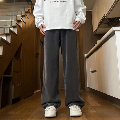 Men's Black Jeans, Classic Solid Color Loose Casual Pants, Fashionable and Versatile Baggy Straight Wide Leg Pants Gray Blue