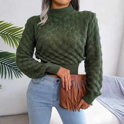 2025 Autumn Winter Women Casual Hollow Out Long Sleeve Knitted Pullovers and Sweaters Crop Top