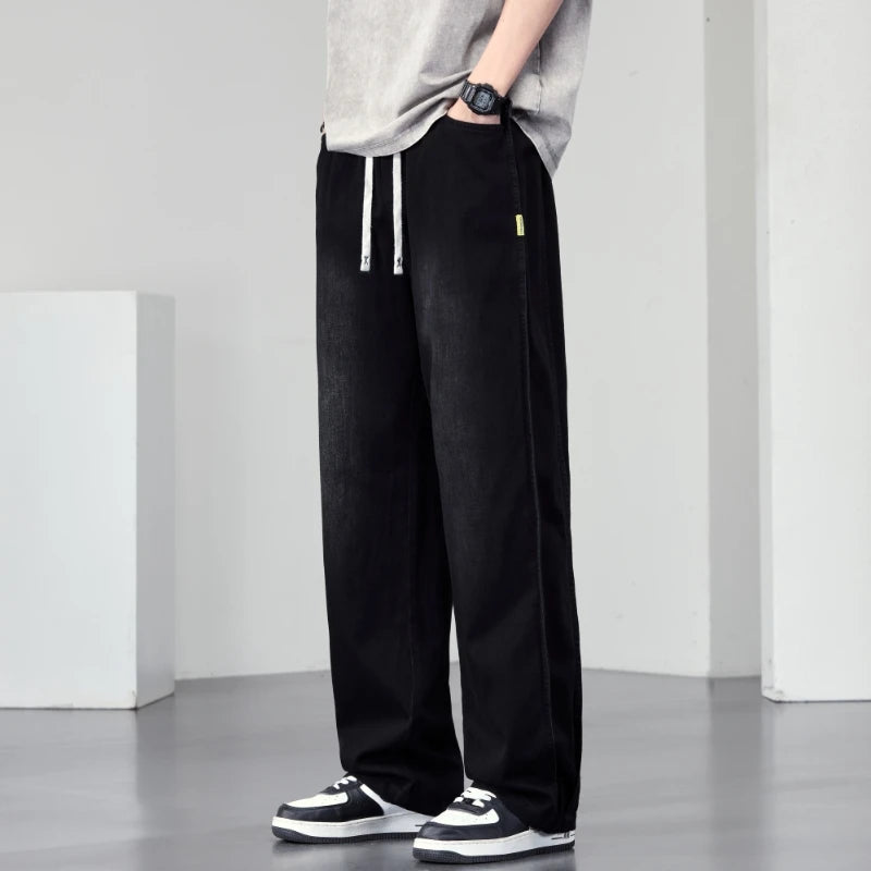 Spring autumn men outer pants Loose straight Autumn vintage jeans  American retro loose casual straight-leg wide-leg long pants