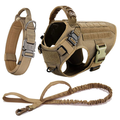 Large Dog Collar Military Dog Harness Leash Molle Pouches Pet Training Vest Tactical German Shepherd Harnesses Dogs Accessories