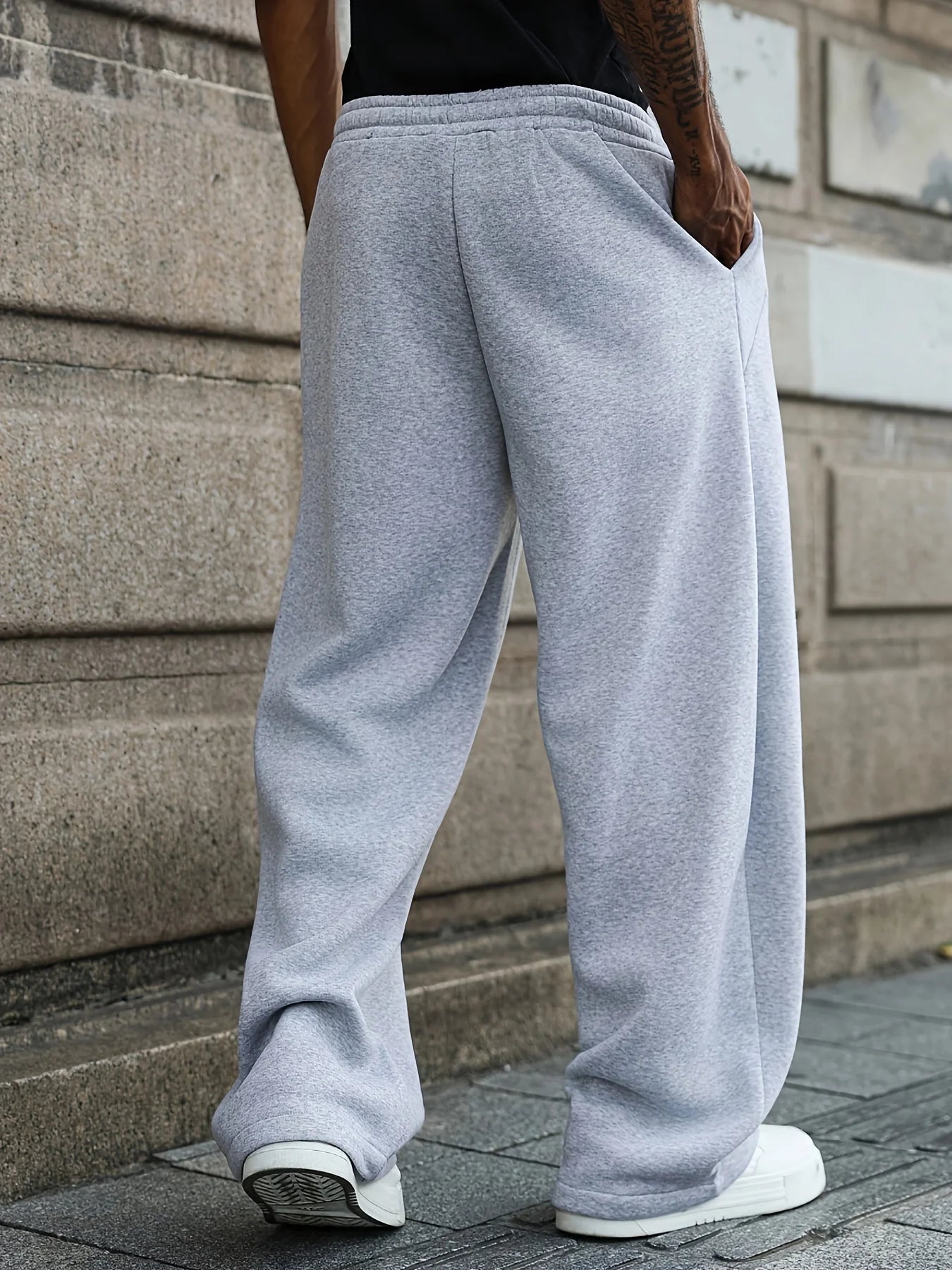 Men's Autumn Winter Stylish Solid Color Stretch Waist Wide-leg Pants Comfortable and Casual Versatile Streetwear Oversized