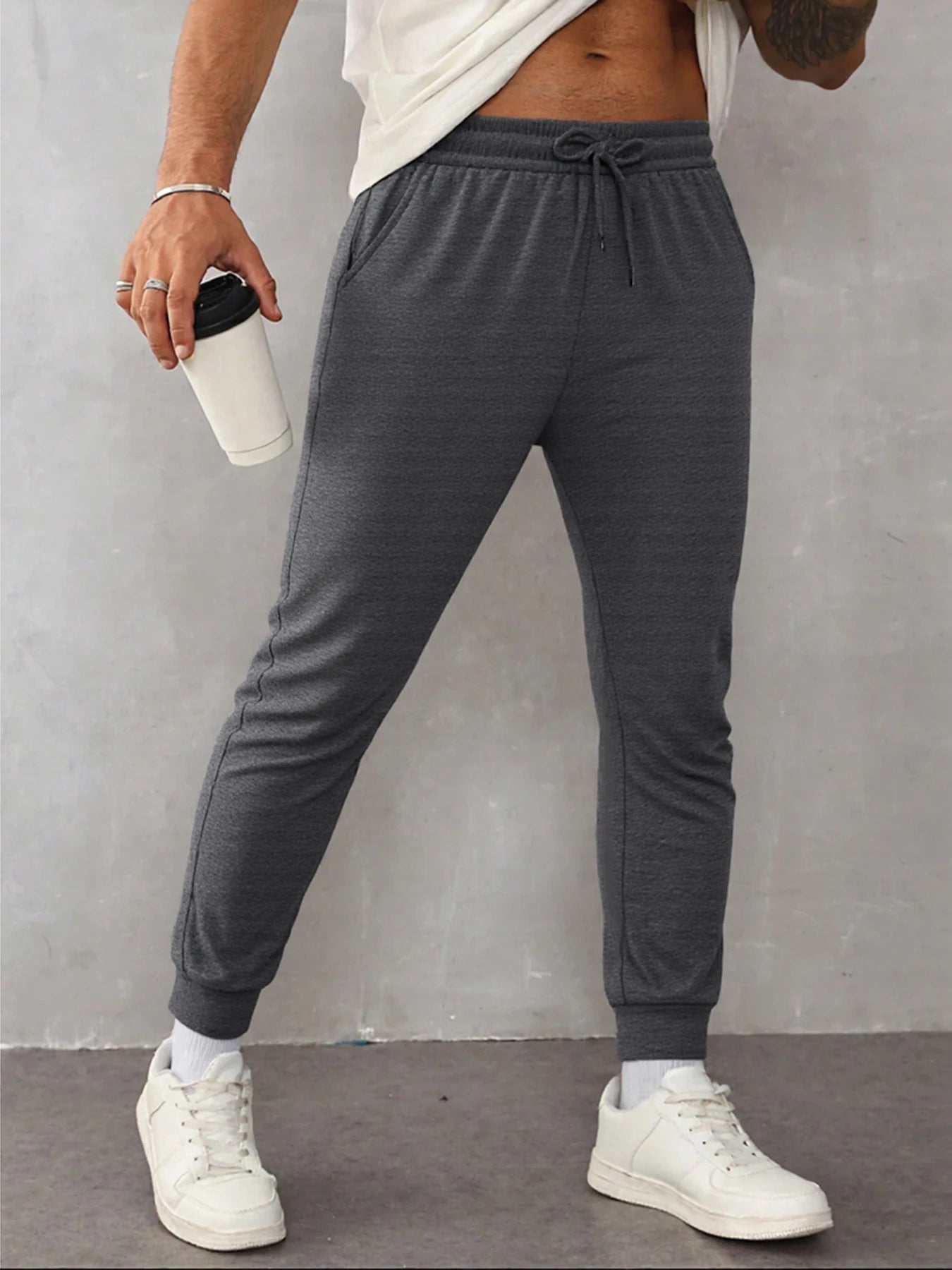Autumn Men's Sweatpant Casual Solid Color Pants Fashion Fleece Pant Trendy Jogging Unisex Trousers Versatile Classic Trouser