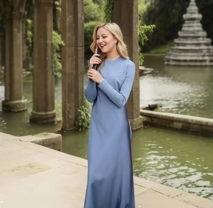 2025 Summer Women fashion Long Dress Elegance Satin Dress Knitted Top Match Set Maxi Floor Length Woman Casual Chic Clothes