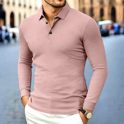 New Men's Business Casual Long Sleeved Shirt Solid Color Polo Shirt Fashionable Breathable Comfortable Versatile Top
