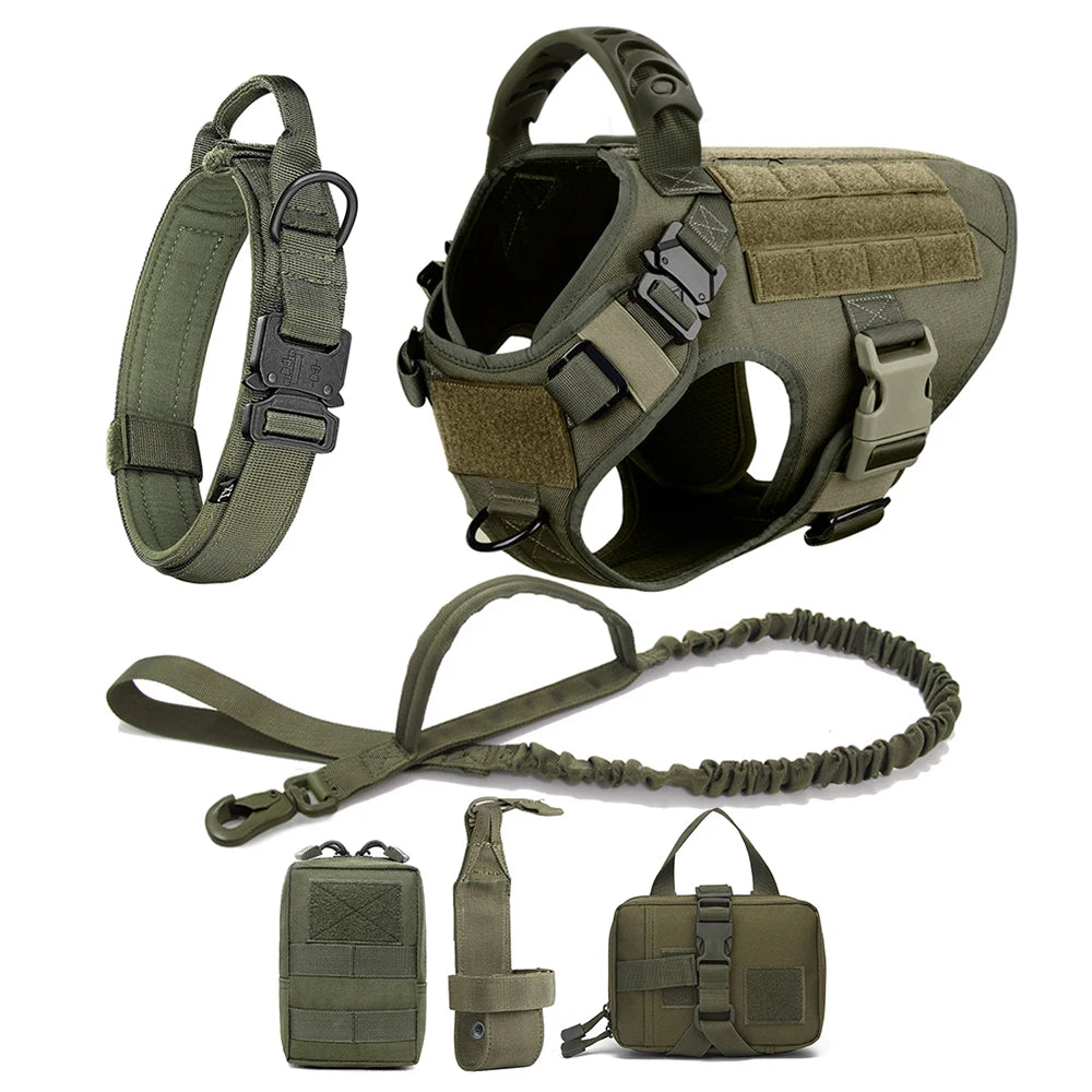 Large Dog Collar Military Dog Harness Leash Molle Pouches Pet Training Vest Tactical German Shepherd Harnesses Dogs Accessories