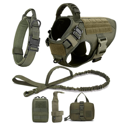 Large Dog Collar Military Dog Harness Leash Molle Pouches Pet Training Vest Tactical German Shepherd Harnesses Dogs Accessories