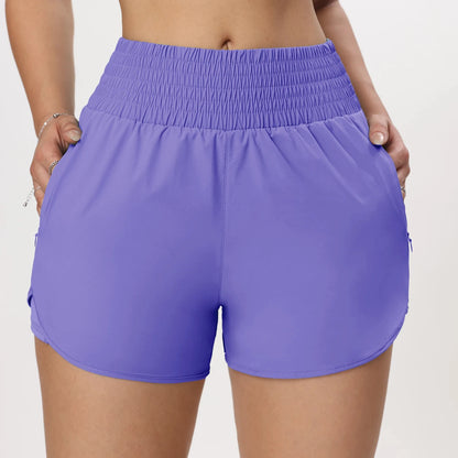 CHRLEISURE Women's Running Shorts with Zipper Pockets Quick-Dry Gym Shorts with Liner Elastic Waist Band Athletic Shorts