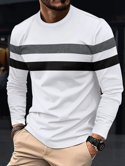 2025 Autumn/Winter Fashion Men's Long Sleeve Round Neck Splicing T-shirt Business Anti Wrinkle Street Wear Casual Top