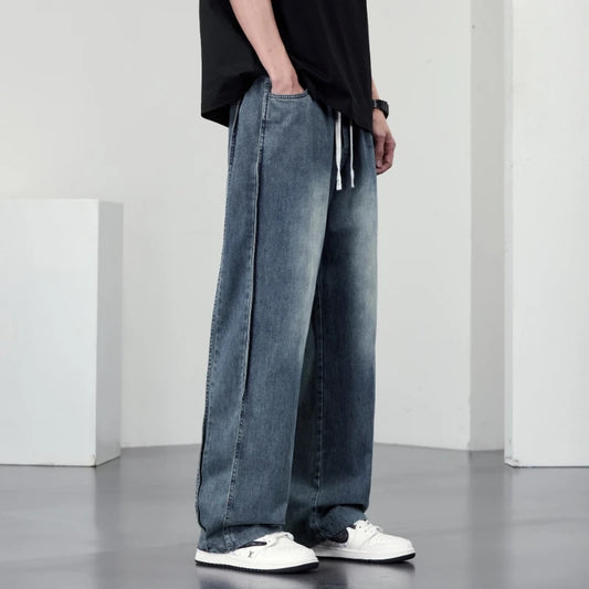 Spring autumn men outer pants Loose straight Autumn vintage jeans  American retro loose casual straight-leg wide-leg long pants