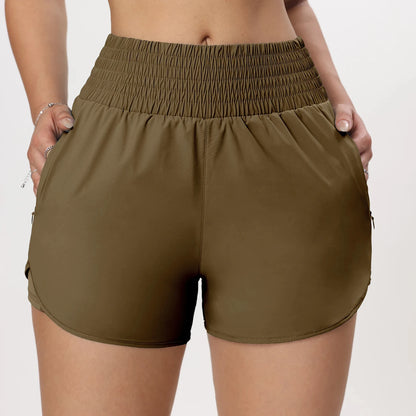 CHRLEISURE Women's Running Shorts with Zipper Pockets Quick-Dry Gym Shorts with Liner Elastic Waist Band Athletic Shorts