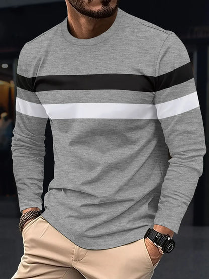 2025 Autumn/Winter Fashion Men's Long Sleeve Round Neck Splicing T-shirt Business Anti Wrinkle Street Wear Casual Top