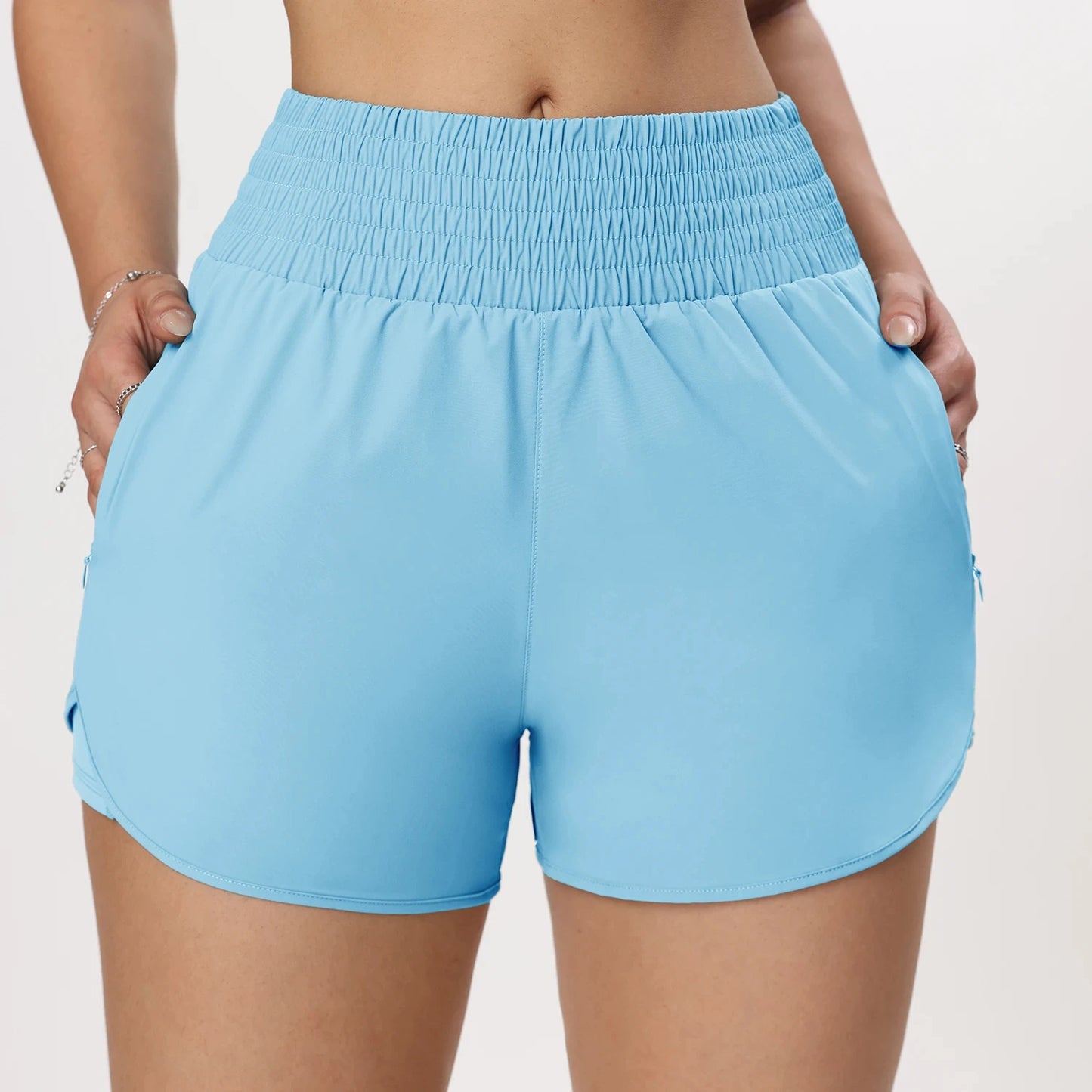 CHRLEISURE Women's Running Shorts with Zipper Pockets Quick-Dry Gym Shorts with Liner Elastic Waist Band Athletic Shorts