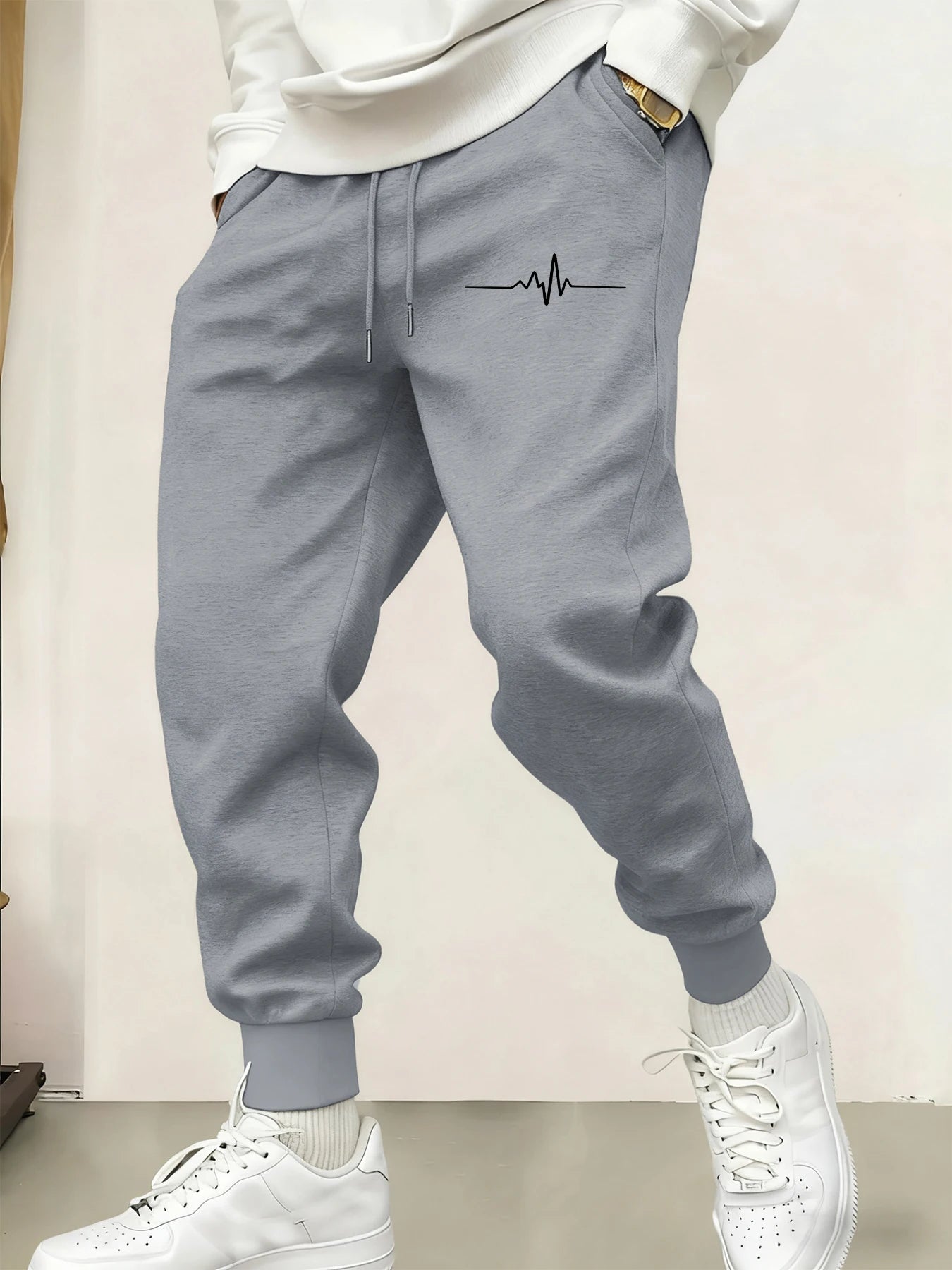 Simplicity Heartbeat Diagram Printing Man Casual Basics Sportpants Warm Soft Britches Street Pocket Long Pant Comfy Fleece Pants