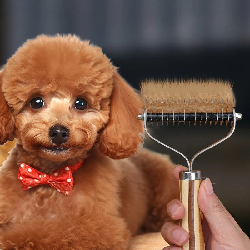 Dog Comb Knife Dog Brush Bamboo Double-sided Cat Comb Stainless Steel Pet Hair Remover Solid Wood Hair Knot Cleaning Dogs Brush