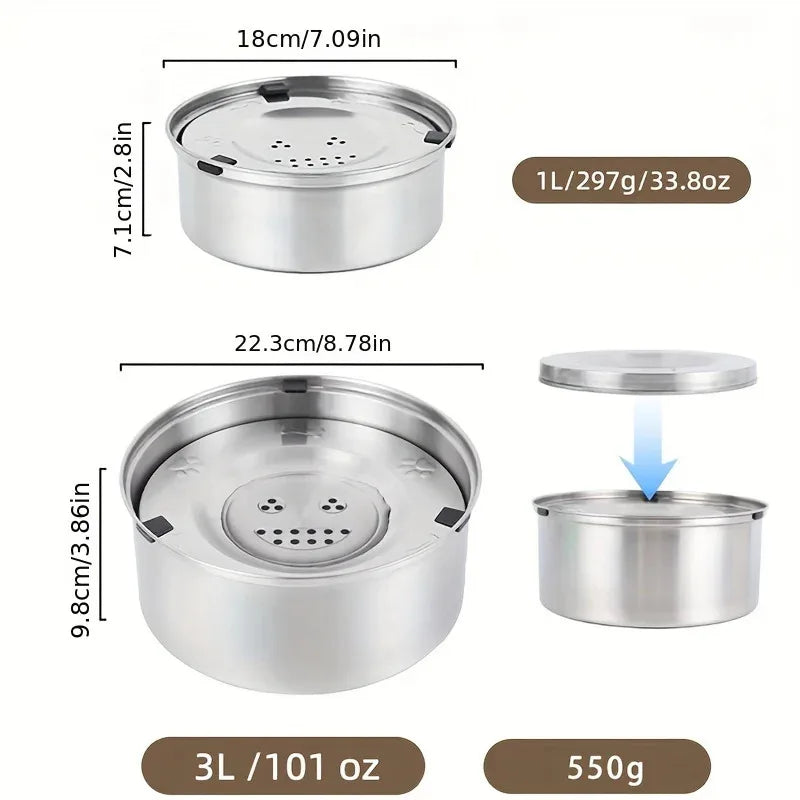 No Spill Water Bowl for Dogs, 1L/3L Stainless Steel Non-Slip Slow Feeder Dog Bowl, Dispenser for Medium Large Dogs and Cats