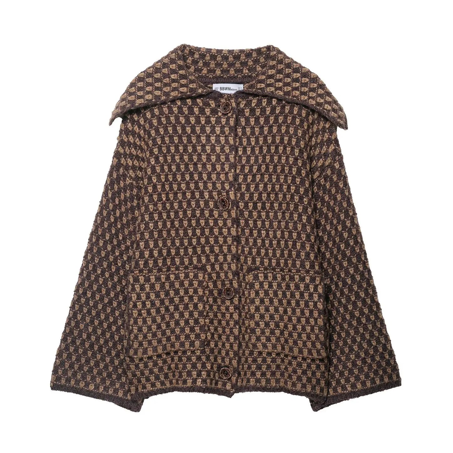 2025 New Autumn Brown Long Sleeve Knitted Cardigans Women Elegant Lapel Single Breasted Loose Sweater Coat Knitwear Korean Style