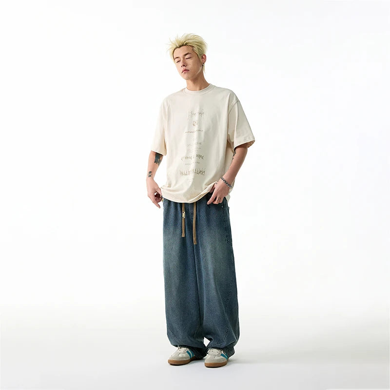Spring autumn men outer pants Loose straight Autumn vintage jeans  American retro loose casual straight-leg wide-leg long pants