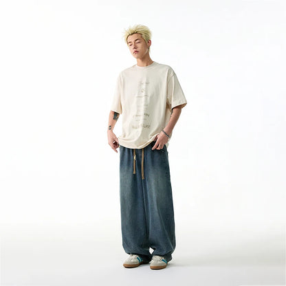 Spring autumn men outer pants Loose straight Autumn vintage jeans  American retro loose casual straight-leg wide-leg long pants
