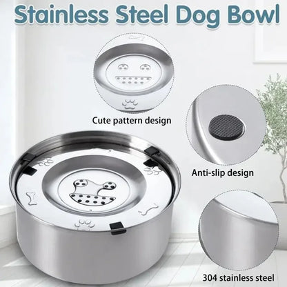 No Spill Water Bowl for Dogs, 1L/3L Stainless Steel Non-Slip Slow Feeder Dog Bowl, Dispenser for Medium Large Dogs and Cats