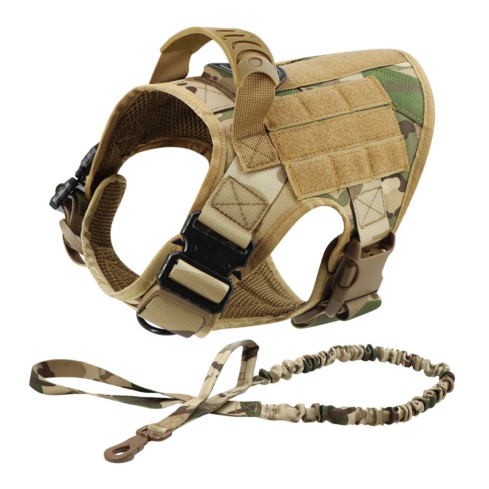 Large Dog Collar Military Dog Harness Leash Molle Pouches Pet Training Vest Tactical German Shepherd Harnesses Dogs Accessories