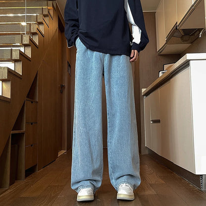 Men's Black Jeans, Classic Solid Color Loose Casual Pants, Fashionable and Versatile Baggy Straight Wide Leg Pants Gray Blue