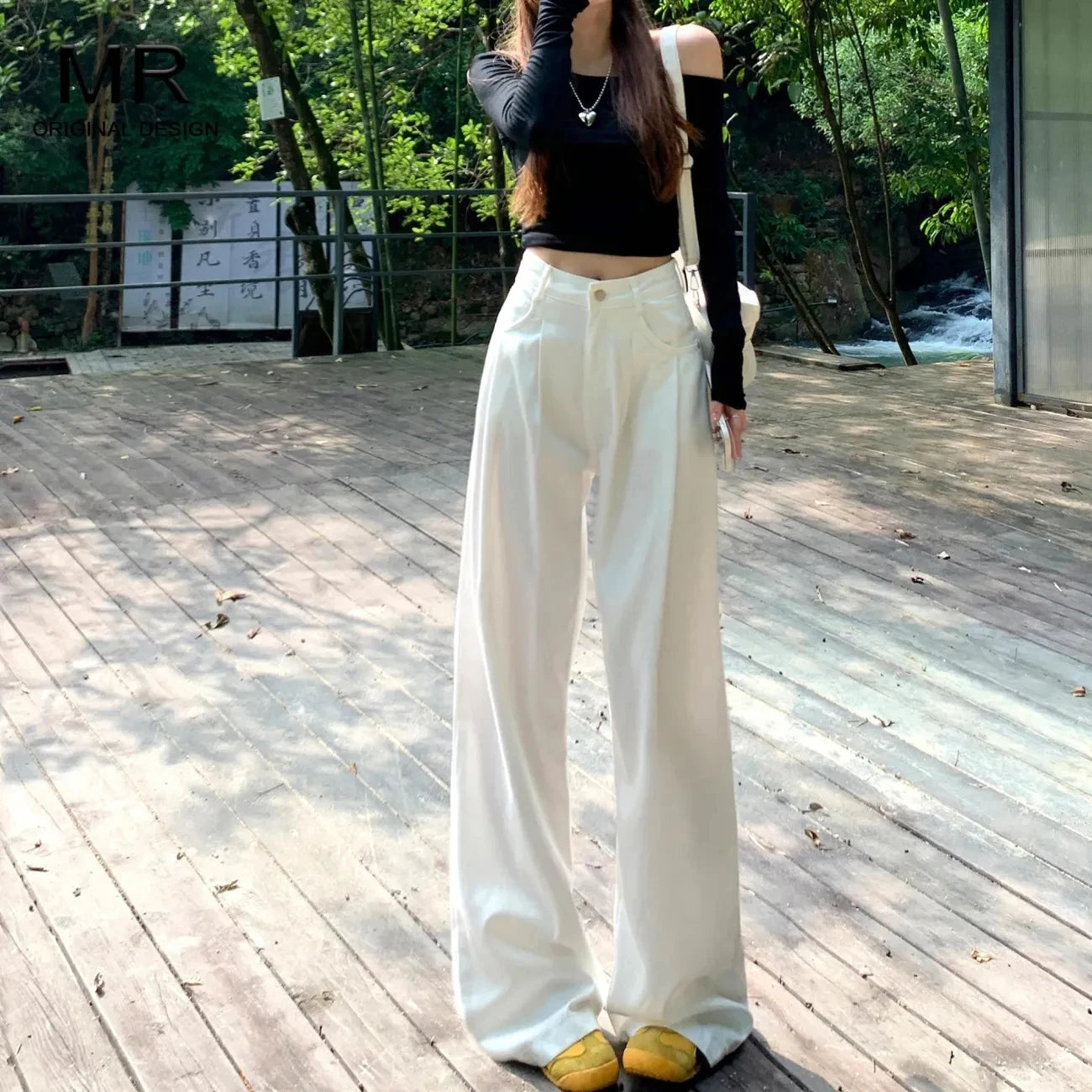 Womens Casual Slim Fit Y2K Jeans High Waist Straight Leg White Trousers 2025 New Design Wide Leg Dragged Floor Pants Jeans