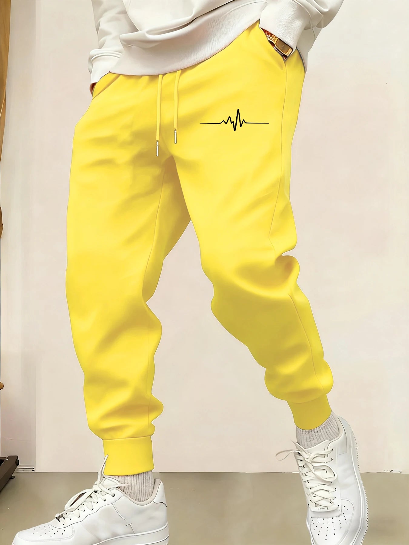 Simplicity Heartbeat Diagram Printing Man Casual Basics Sportpants Warm Soft Britches Street Pocket Long Pant Comfy Fleece Pants