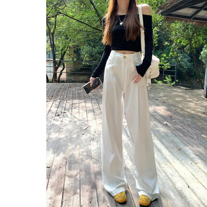Womens Casual Slim Fit Y2K Jeans High Waist Straight Leg White Trousers 2025 New Design Wide Leg Dragged Floor Pants Jeans