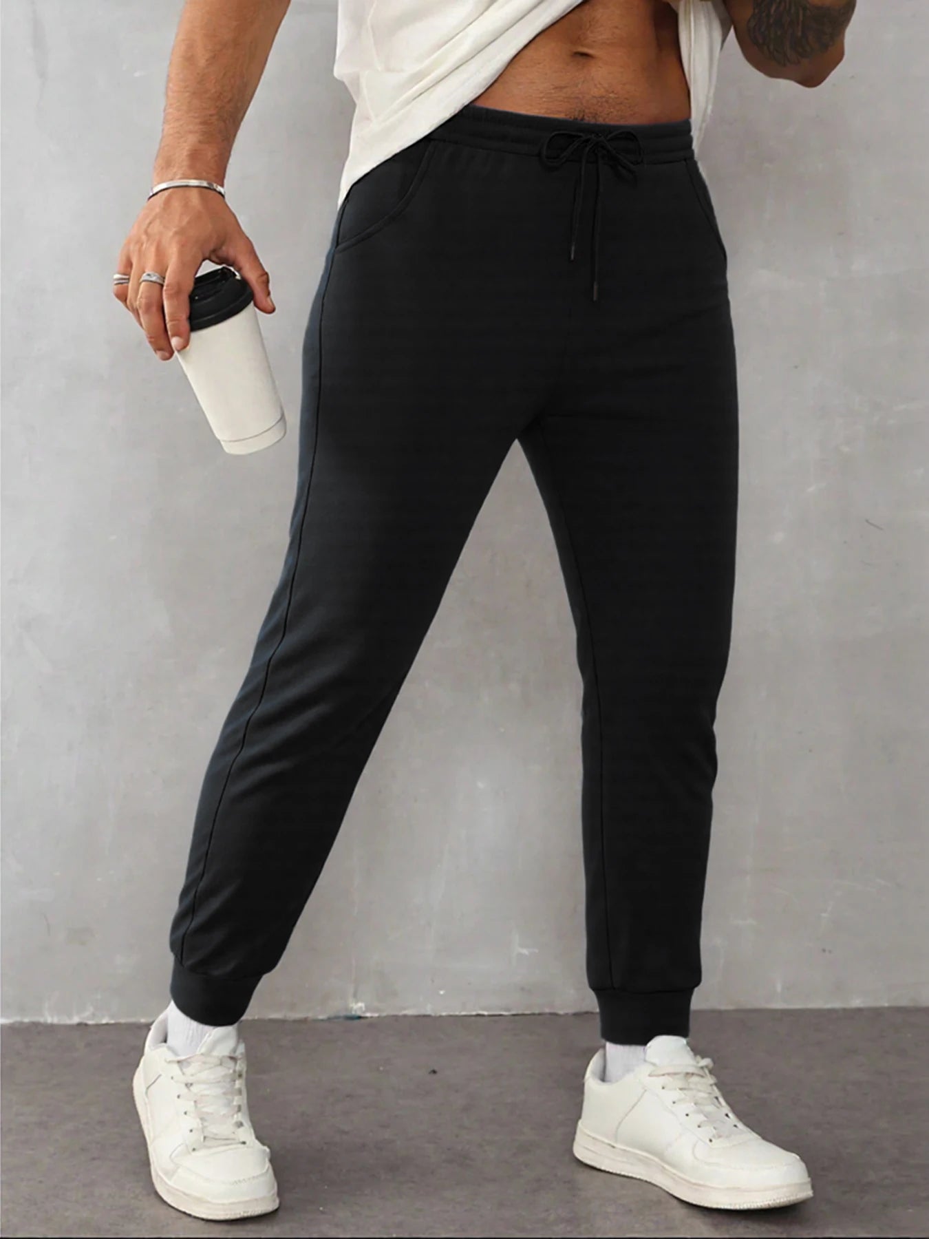 Autumn Men's Sweatpant Casual Solid Color Pants Fashion Fleece Pant Trendy Jogging Unisex Trousers Versatile Classic Trouser