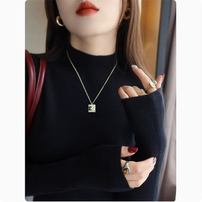 2025 Women's New Slim Long Sleeve Base Pullover Knitted Solid Color Turtleneck Sweater Versatile Autumn Winter Warm Tops