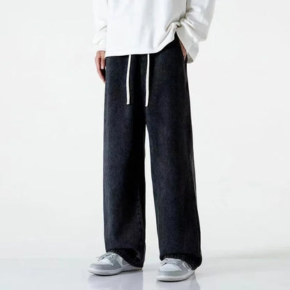 2023New Streetwear Loose Jeans Men Korean Style Fashion Loose Straight Wide Leg Pants Men's Brand Clothing Black Light Blue
