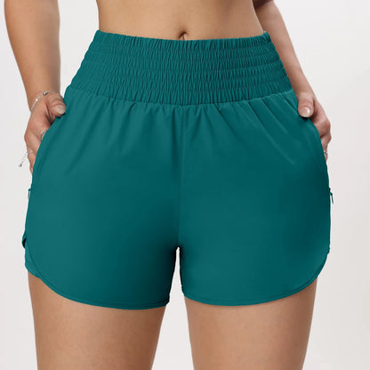 CHRLEISURE Women's Running Shorts with Zipper Pockets Quick-Dry Gym Shorts with Liner Elastic Waist Band Athletic Shorts