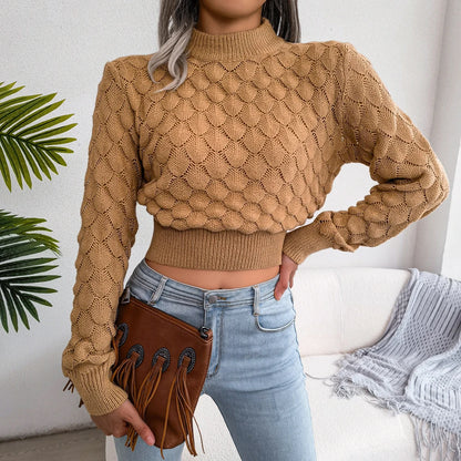 2025 Autumn Winter Women Casual Hollow Out Long Sleeve Knitted Pullovers and Sweaters Crop Top