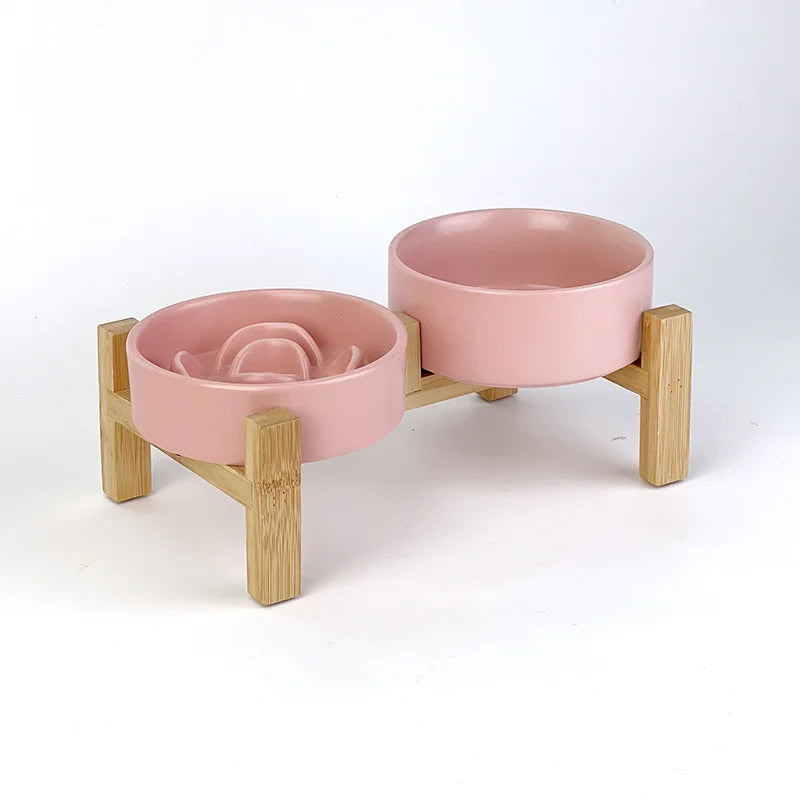 Creative Simple Solid Color Pet Bowl With Bowl Stand To Prevent Tipping Over Cat Bowl Anti-Choking Feeding Bowl Cat Water Bowl