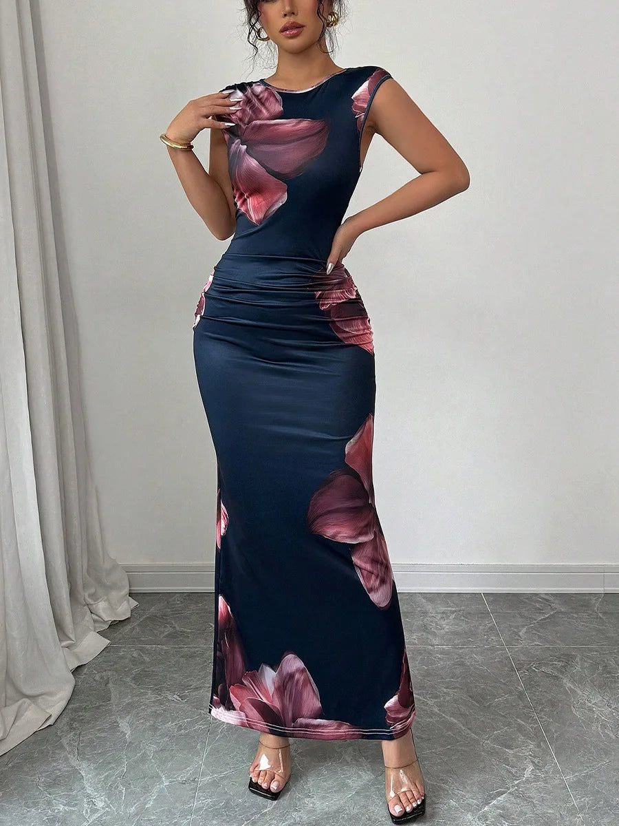 Sexy Bodycon Maxi Dresses For Women 2025 Summer Fashion Sleeveless O-neck Slim Long Party Dress Elegant Vestidos