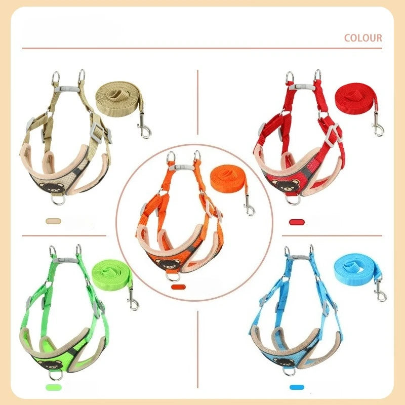 Dog Harness Adjustable Vest Walking Traction Rope Set for Dog Collar Breathable Mesh Harness for Small Medium Cat Dog Pet Lead