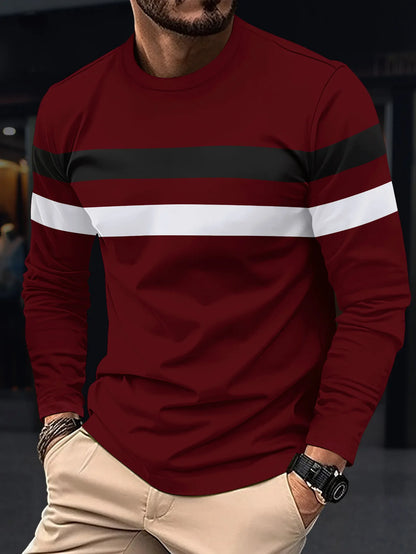 2025 Autumn/Winter Fashion Men's Long Sleeve Round Neck Splicing T-shirt Business Anti Wrinkle Street Wear Casual Top