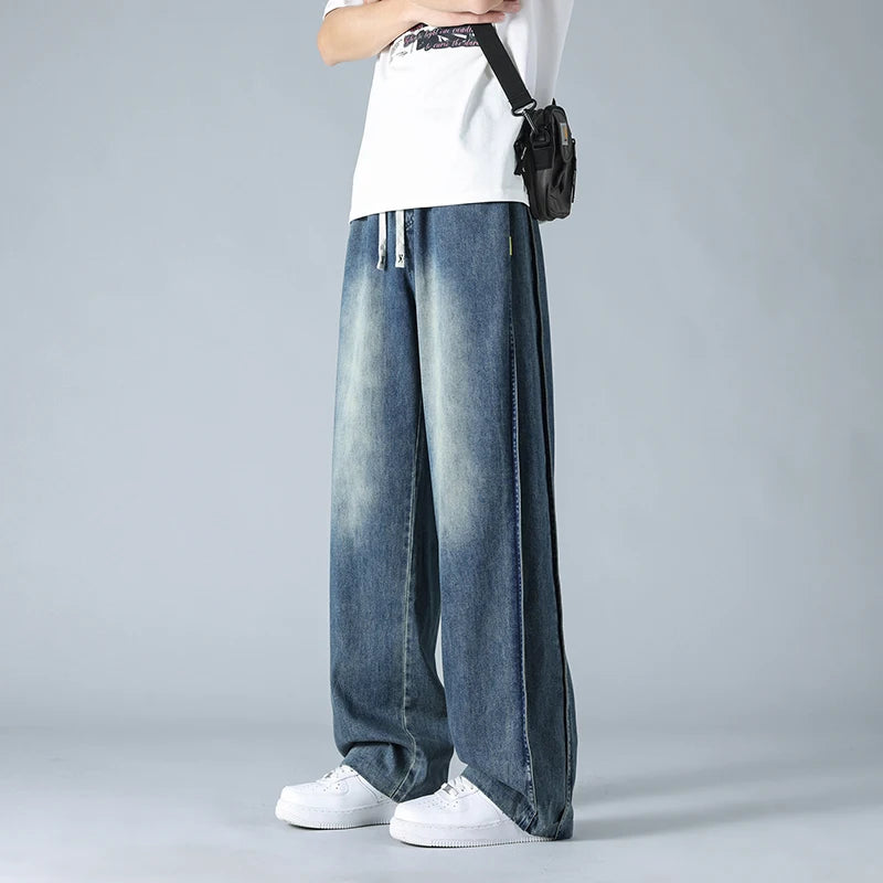 Spring autumn men outer pants Loose straight Autumn vintage jeans  American retro loose casual straight-leg wide-leg long pants