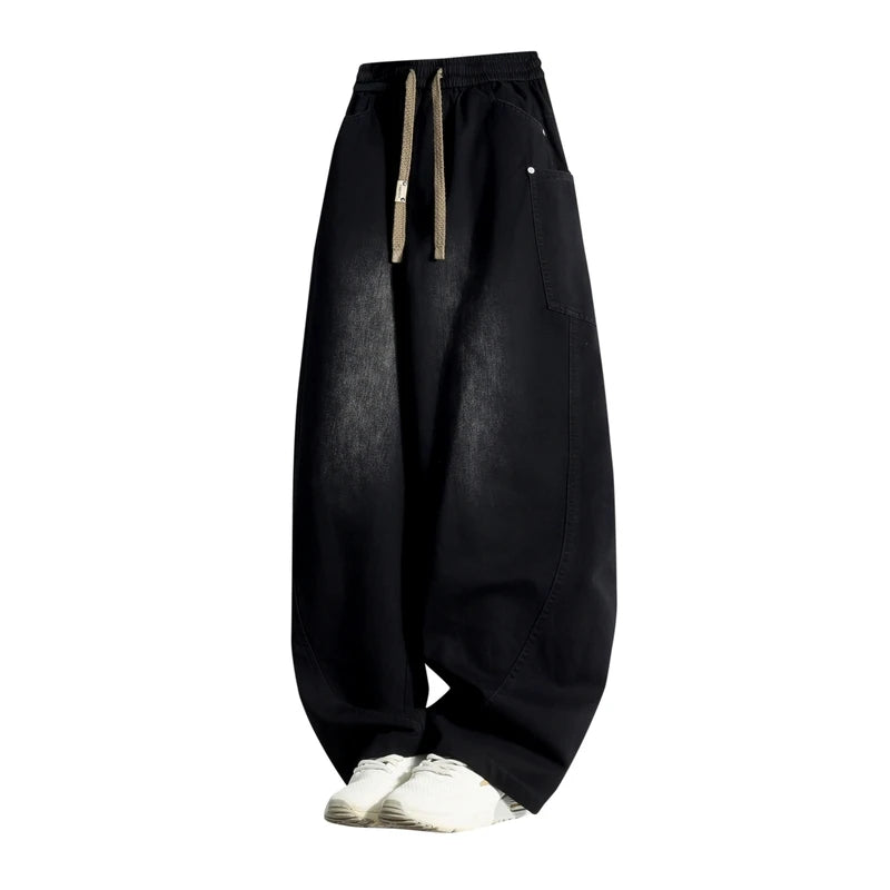 Spring autumn men outer pants Loose straight Autumn vintage jeans  American retro loose casual straight-leg wide-leg long pants