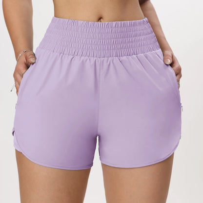 CHRLEISURE Women's Running Shorts with Zipper Pockets Quick-Dry Gym Shorts with Liner Elastic Waist Band Athletic Shorts