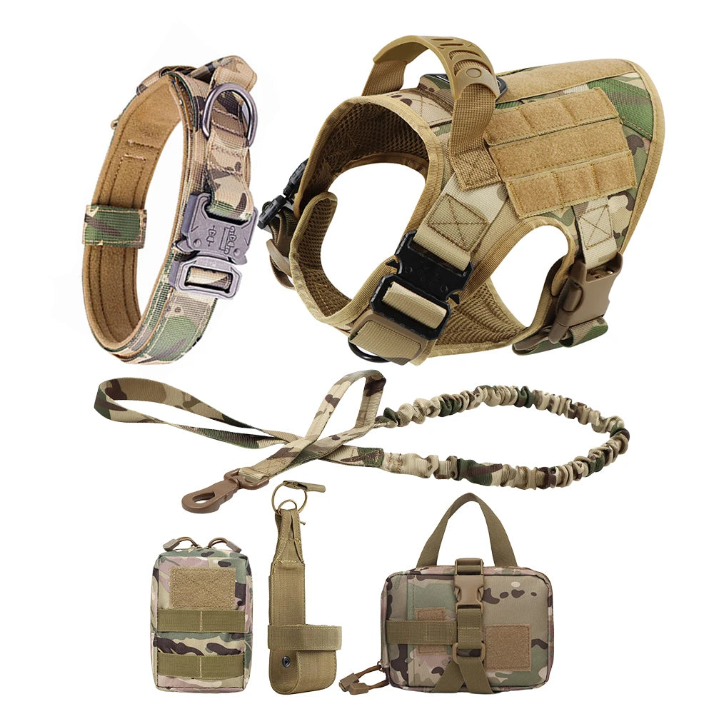 Large Dog Collar Military Dog Harness Leash Molle Pouches Pet Training Vest Tactical German Shepherd Harnesses Dogs Accessories