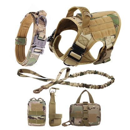 Large Dog Collar Military Dog Harness Leash Molle Pouches Pet Training Vest Tactical German Shepherd Harnesses Dogs Accessories