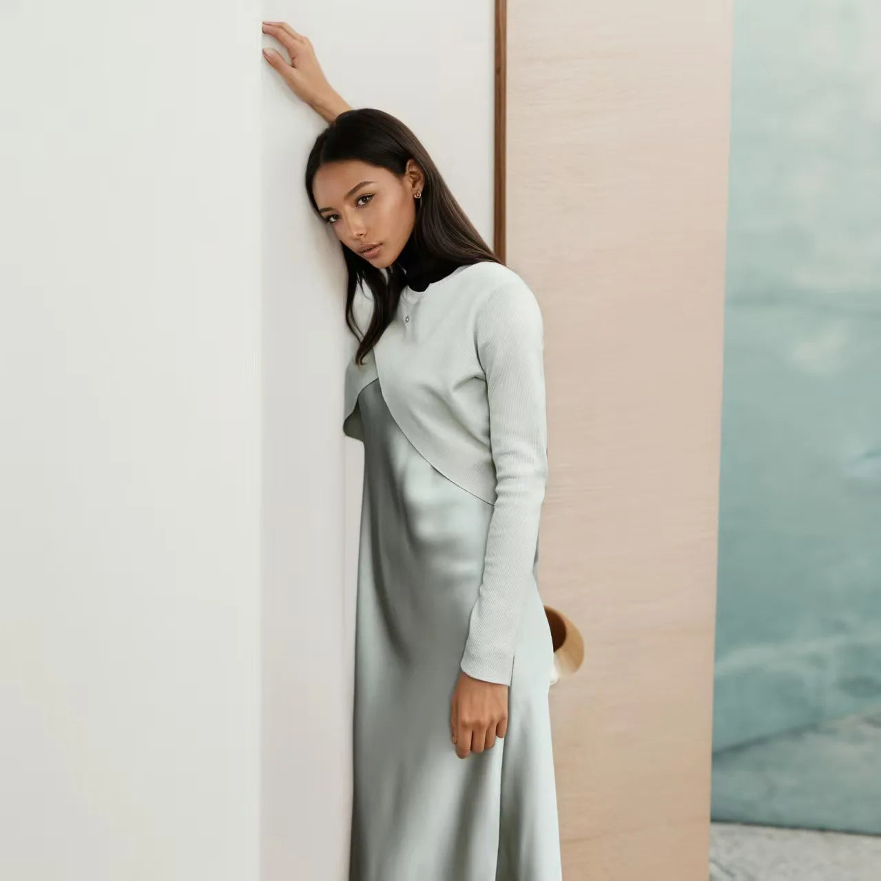 2025 Summer Women fashion Long Dress Elegance Satin Dress Knitted Top Match Set Maxi Floor Length Woman Casual Chic Clothes