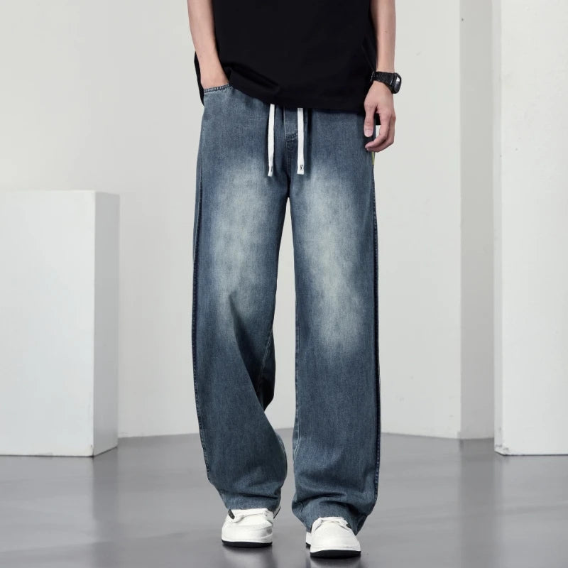 Spring autumn men outer pants Loose straight Autumn vintage jeans  American retro loose casual straight-leg wide-leg long pants